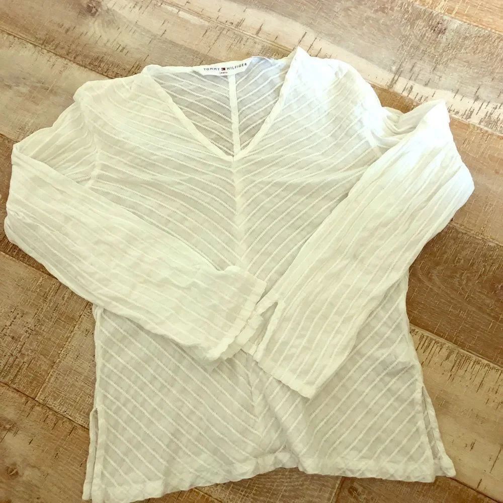 Tommy Hilfiger jeans white sheer top L